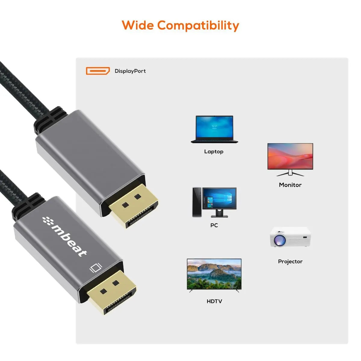 mbeat Tough Link 1.8m Display Port Cable v1.4 - Space Grey - Image 7