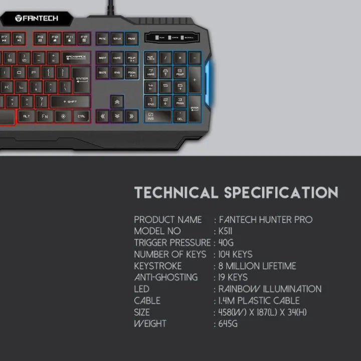 HUNTER PRO K511 Backlit Pro Gaming Keyboard - Image 4