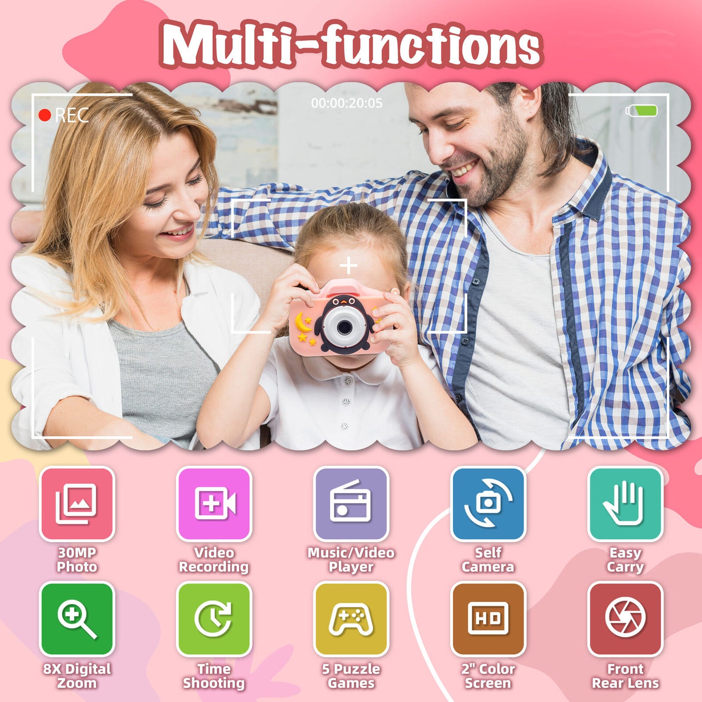Kids Digital Dual Lens Camera, 4x Zoom and HD Video Recording (Pink) - Image 8