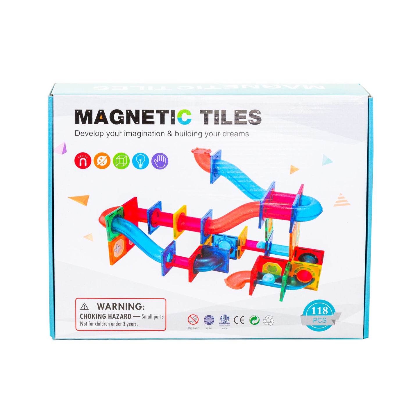 118 Pcs non-toxic STEM Educational, Durable Magnetic Tiles/Puzzle with Storage Bag - Image 6