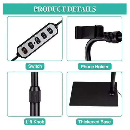 Half Moon Floor Fill Lamp for Salon Tattoo Eyelash Makeup Beauty LED Lash Light Black - Image 7