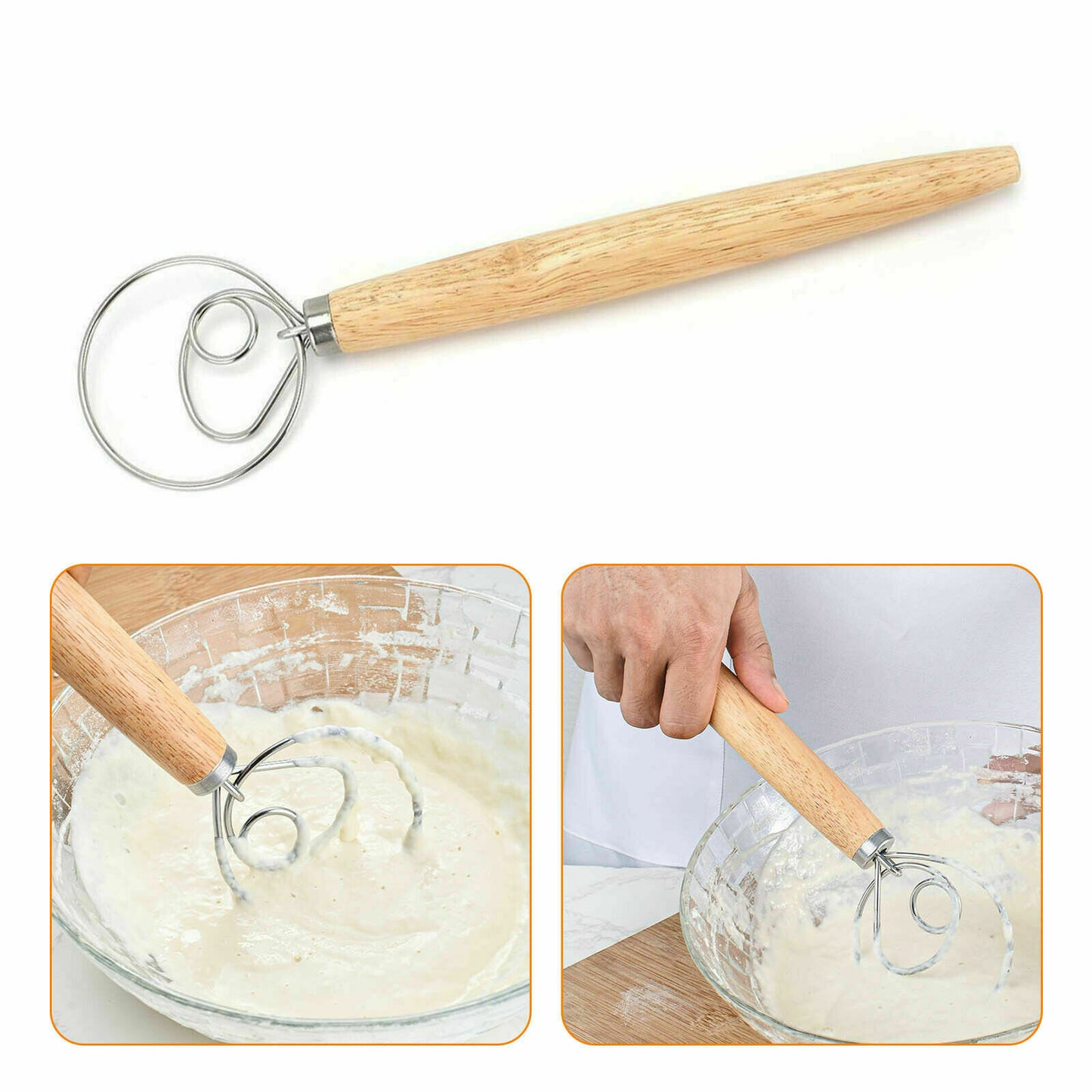 13 INCHES BAKING DOUGH STAINLESS STEEL LARGE WIRE WHISK MIXER BREAD COOKING TOOL - Image 9
