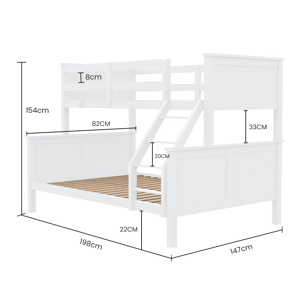 Kingston Slumber Triple Wooden Single Over Double Bunk Bed Frame for Kids, Convertible Design, White - Image 2