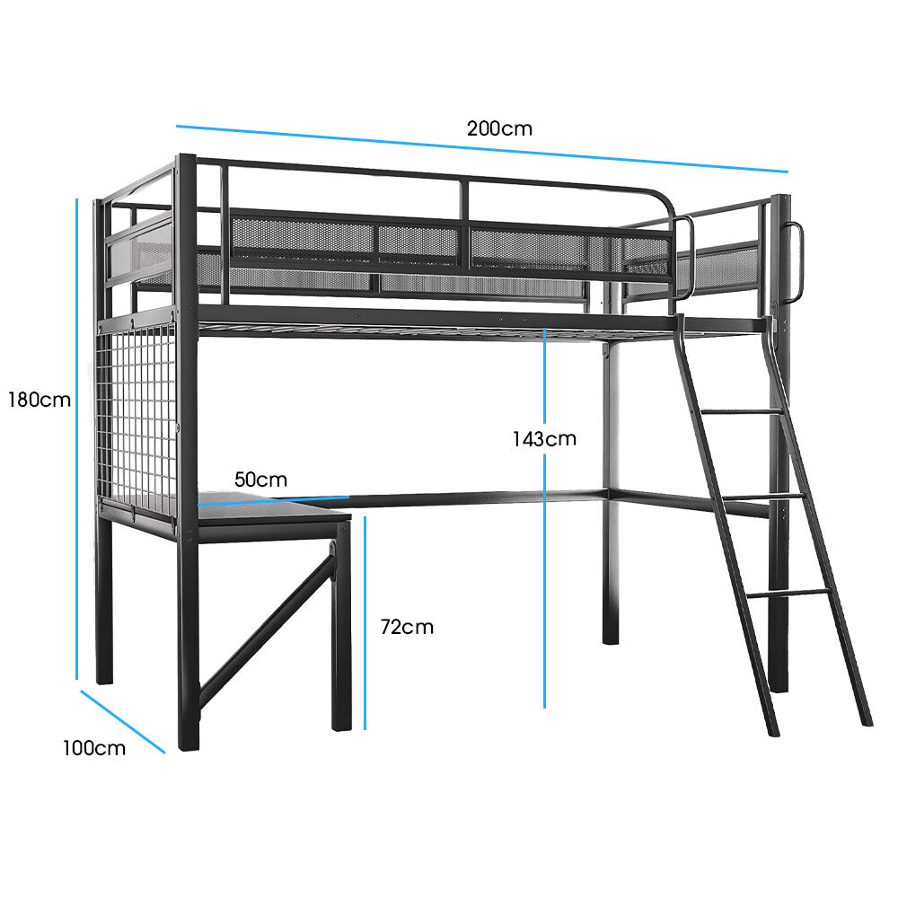 Gaming Loft Bed with Desk, Gridwall, Steel Metal Frame, Space Saving Design, for Single Mattress, Matte Dark Grey - Image 8