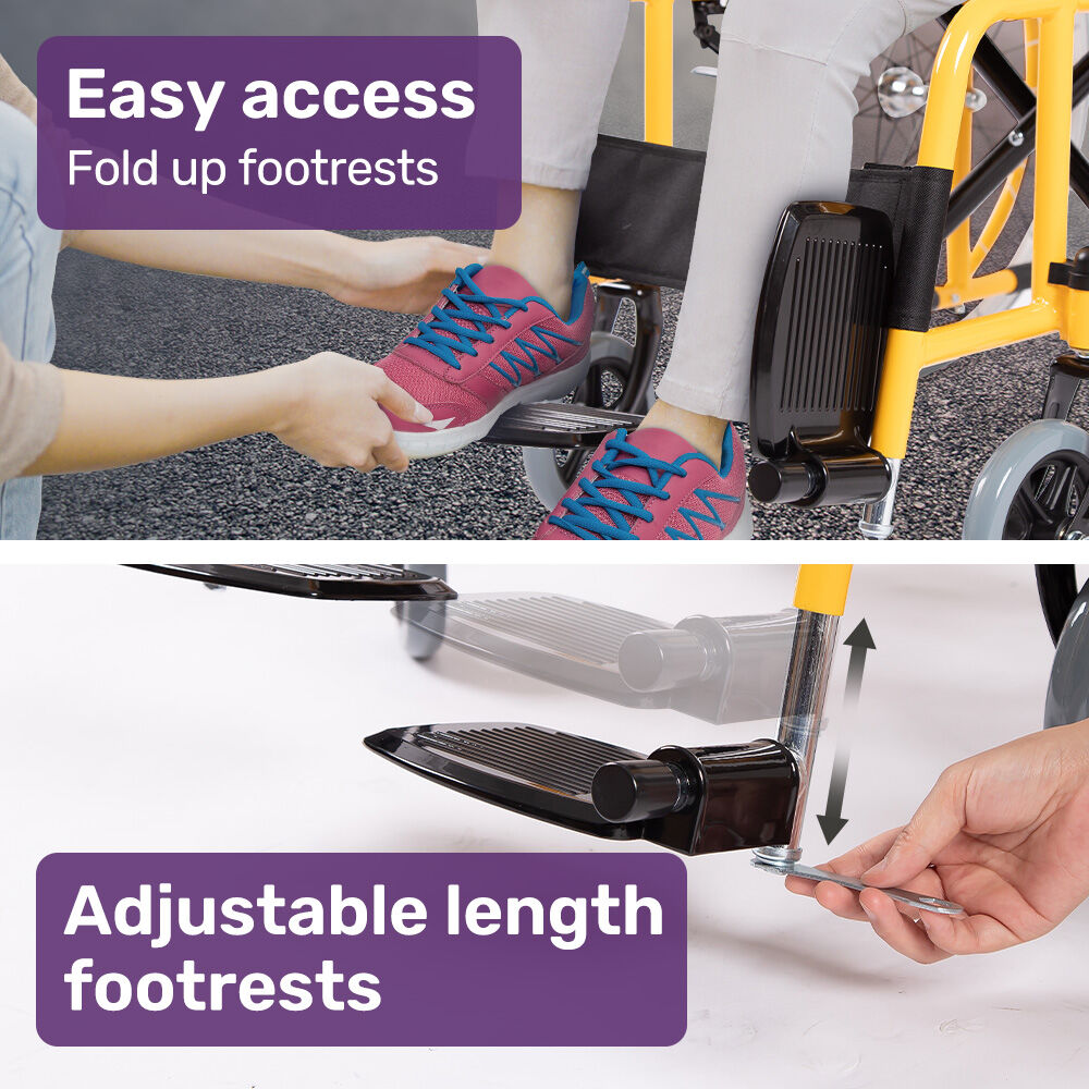 EQUIPMED Kids Paediatric Wheelchair, 100kg Rated, 110-140cm Rider Height, Quick Folding, Adjustable Footrests, 22" Wheels, Yellow - Image 9