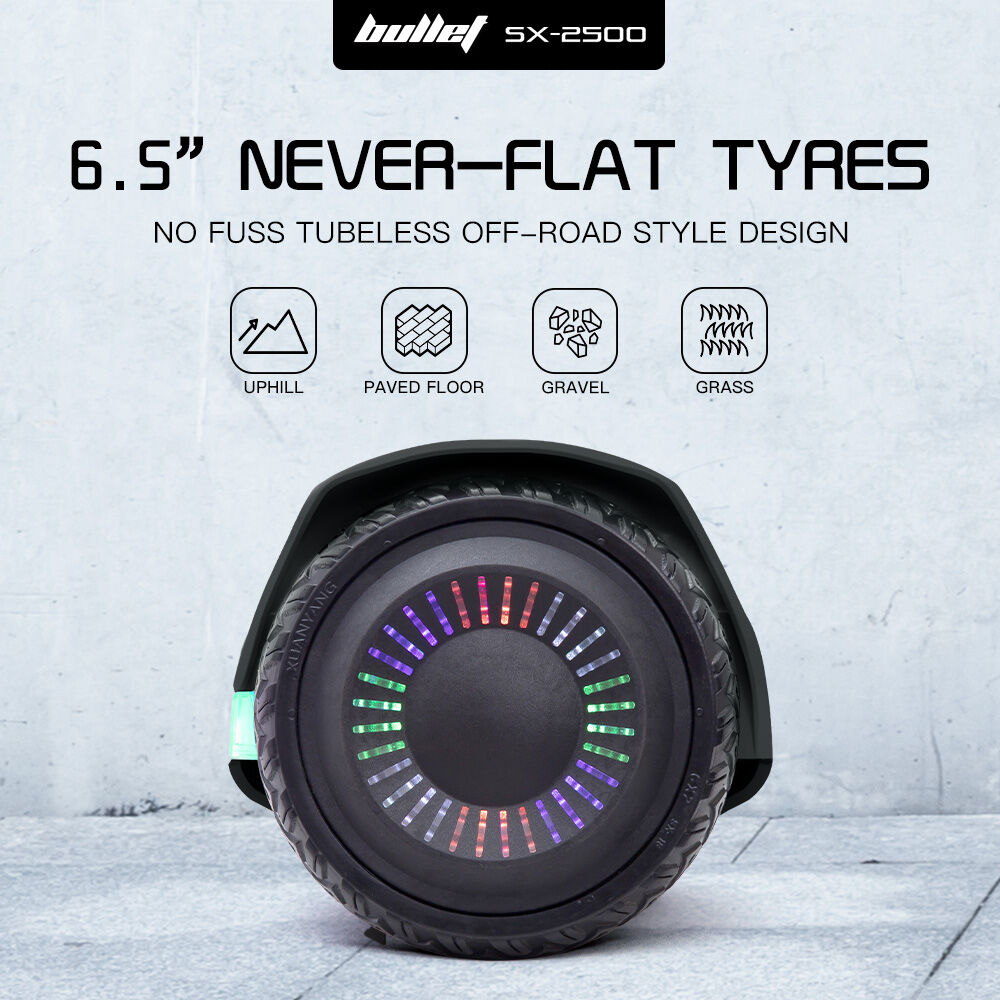 BULLET SX-2500 Hoverboard Scooter, 500W Brushless, UL Certified, AU Compliant, 6.5-inch Off-Road Style Tyres, Superior Self Balancing System, LED Lights, Black - Image 9