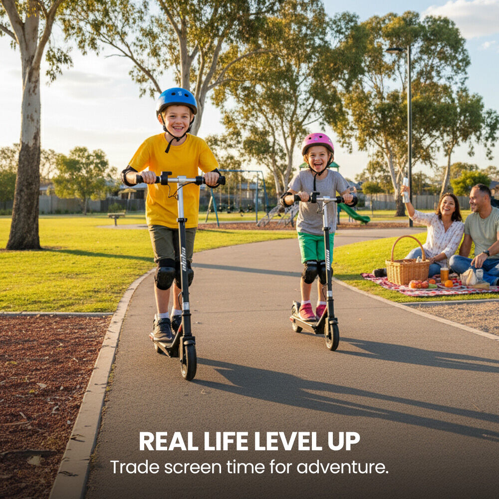 ALPHA Edge Electric Scooter Kids/Teens, 16km/h Max, Adjustable Height, UL Certified, AU Compliant, Dual Brakes, Bluetooth Music, LED, Black - Image 9