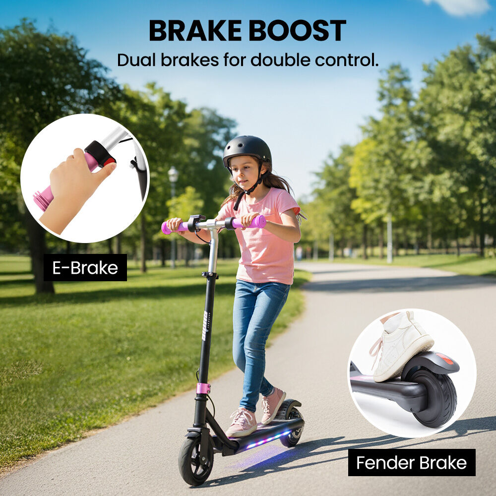 ALPHA Edge Electric Scooter Kids/Teens, 16km/h Max, Adjustable Height, UL Certified, AU Compliant, Dual Brakes, Bluetooth Music, LED, Pink - Image 9