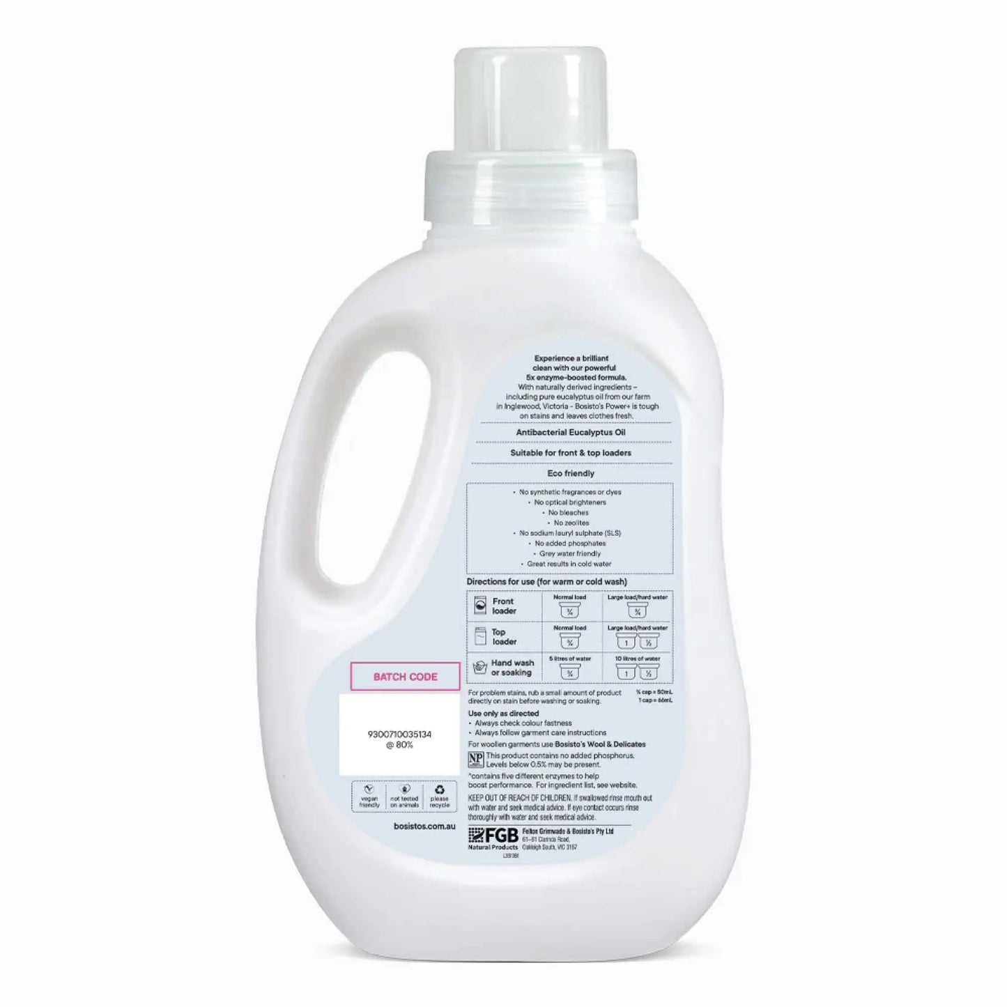 1.2L Power Plus Laundry Liquid Bosistos Eucalyptus Plant Based Washing Detergent - Image 2