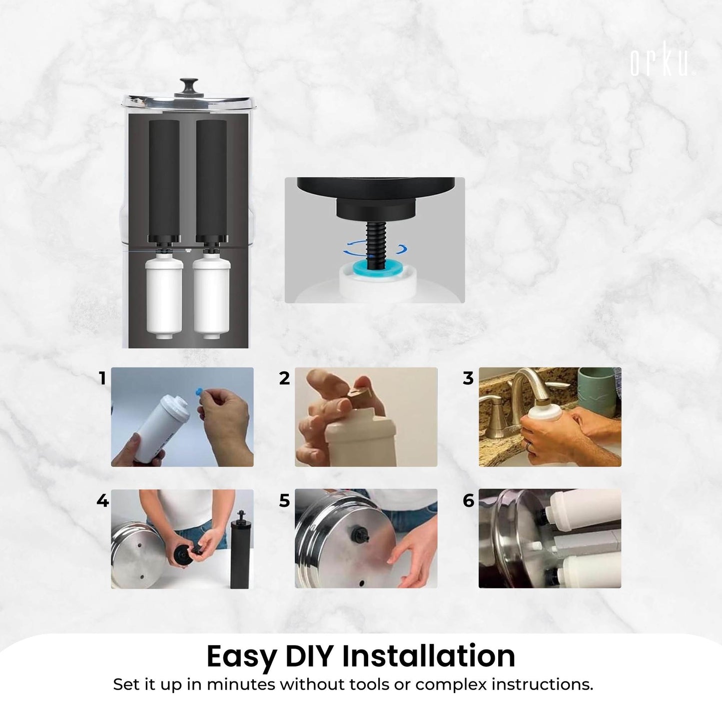 Orku 17L Gravity Benchtop Water Filter System - Stainless Steel - Image 8