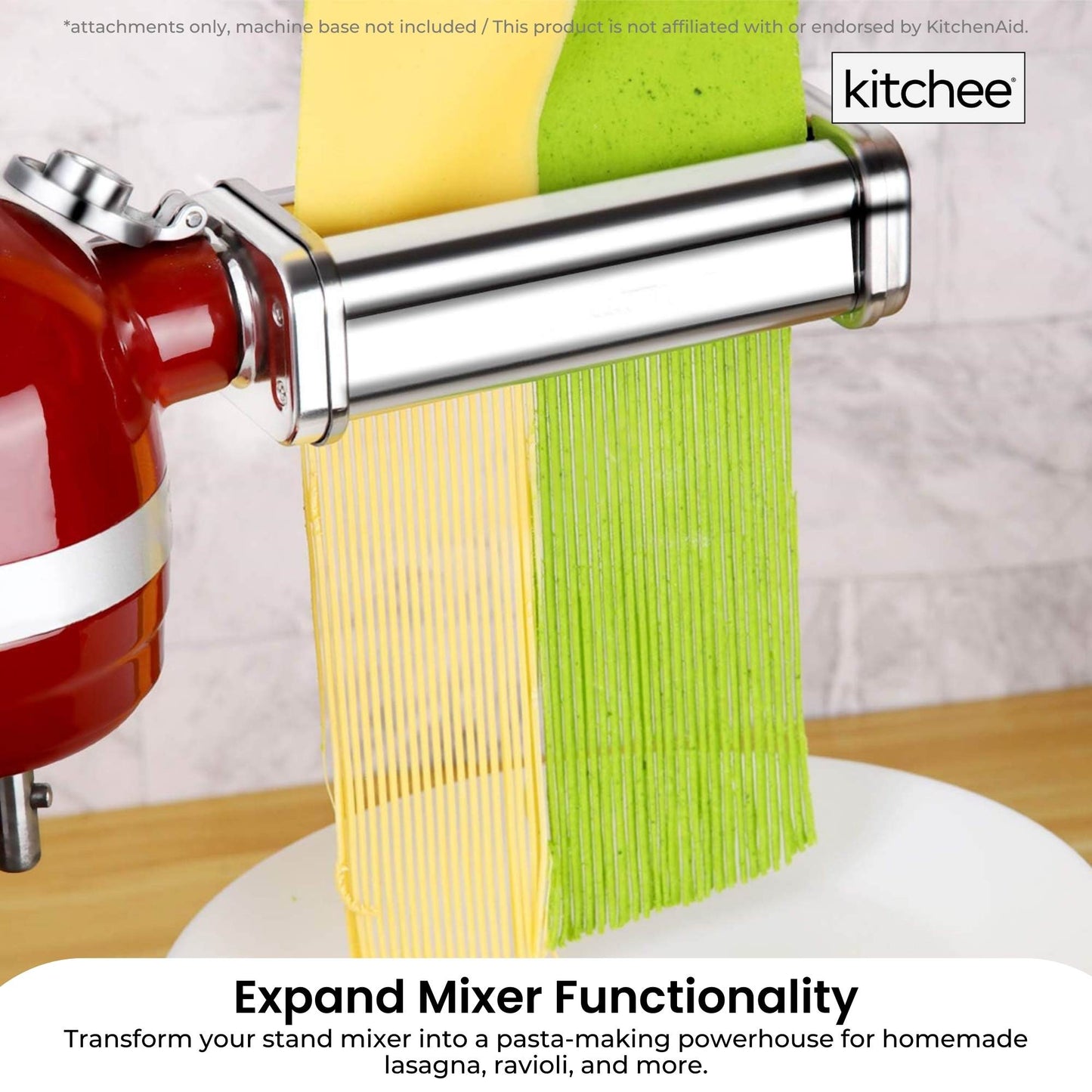 Kitchee Pasta Noodle Maker Roller Cutter Attachments - Compatible with KitchenAid Mixer - Image 6