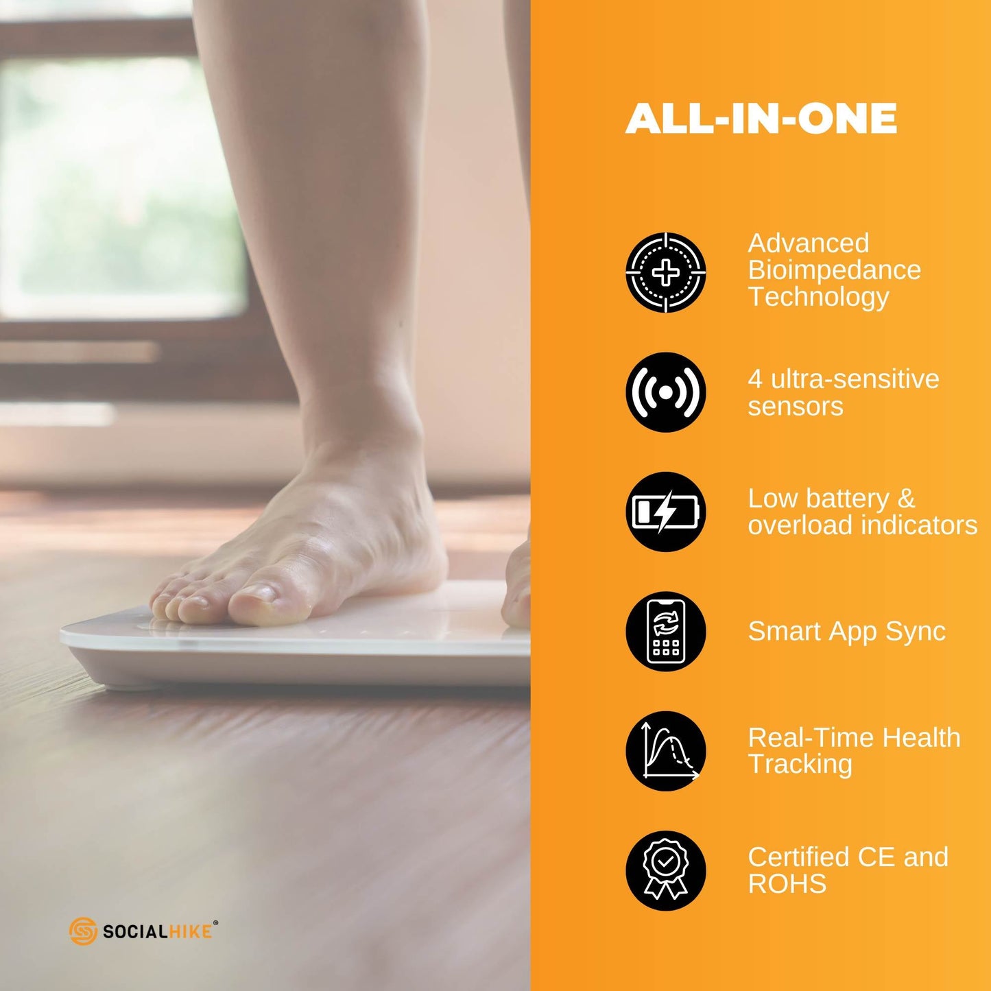 Bluetooth Smart Body Fat Scale Black - Digital BMI Weight USB Recharge with App - Image 6