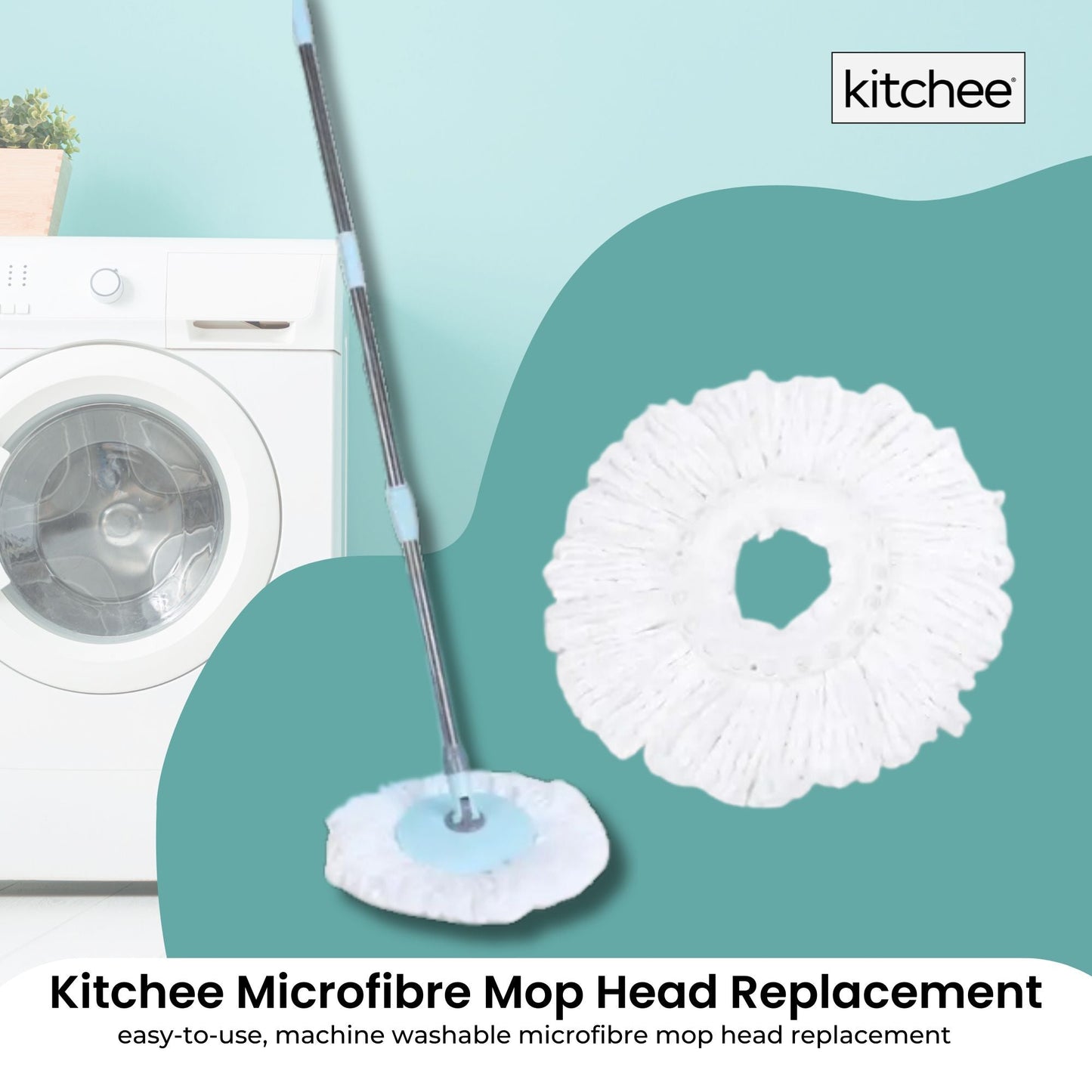 Kitchee Microfibre Mop Head Replacement for Kitchee Spin Mop - White Round - Image 2