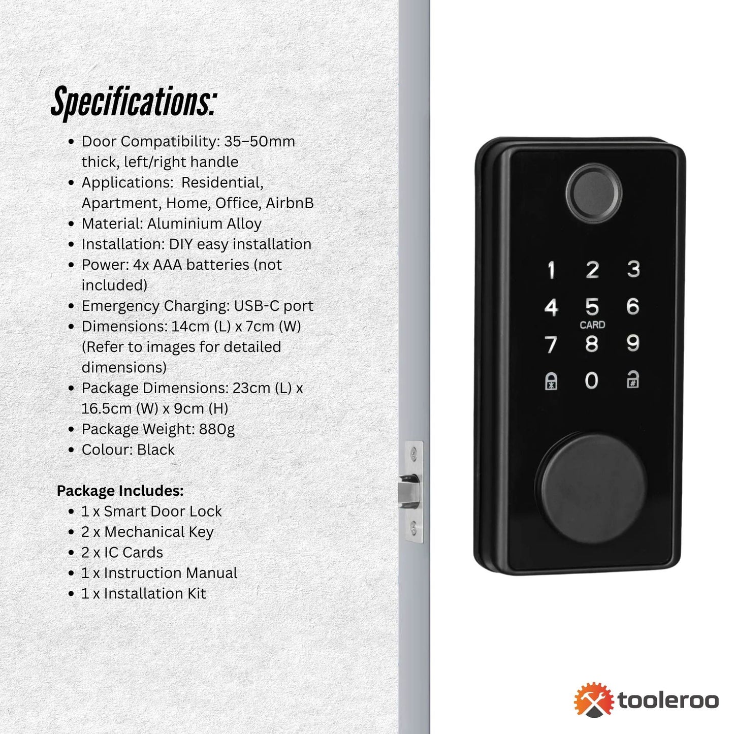 Tooleroo Digital Smart Door Lock Keypad - 5-in-1 Home Entry Security System - Image 9