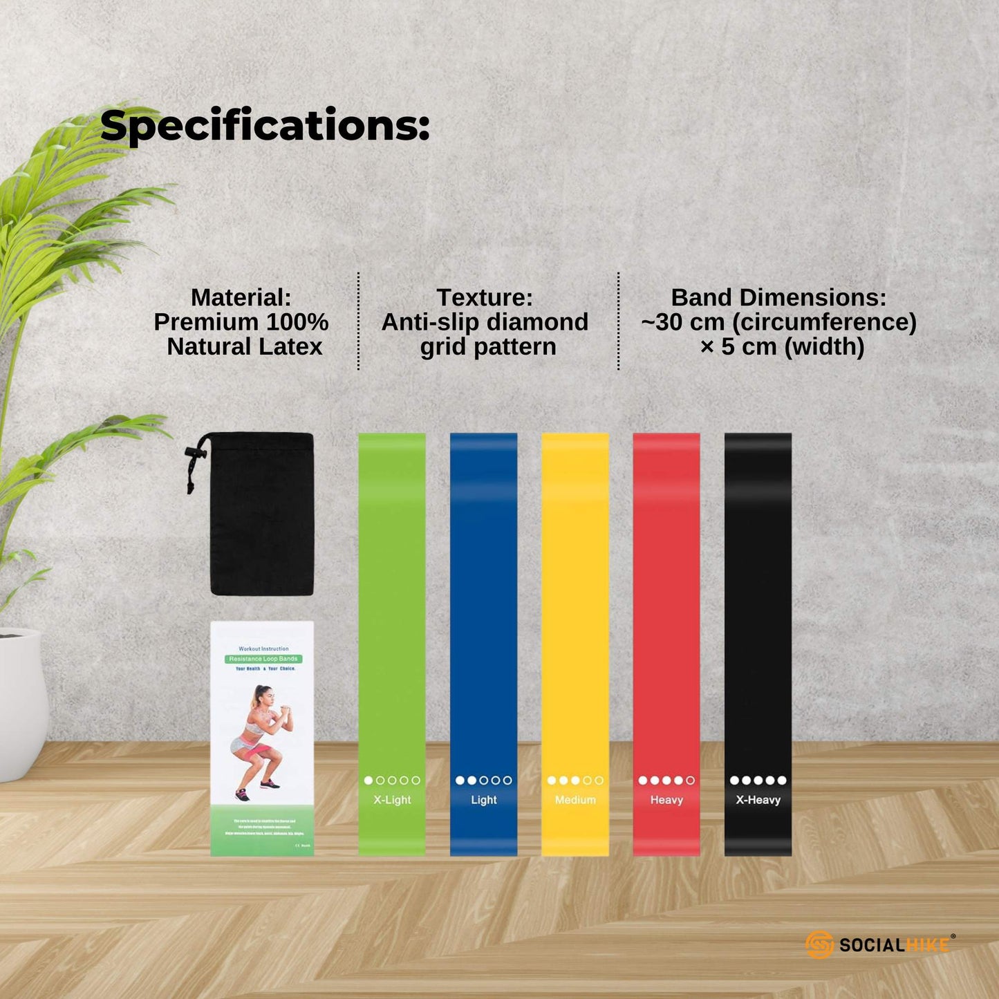 Social Hike Resistance Bands 5-Pack – Anti-Slip Latex Workout Loops 2.3–18.1kg - Image 8