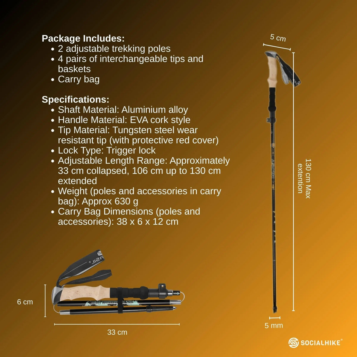 Social Hike Trekking Poles Set of 2 Adjustable Lightweight Hiking Walking Sticks - Image 9