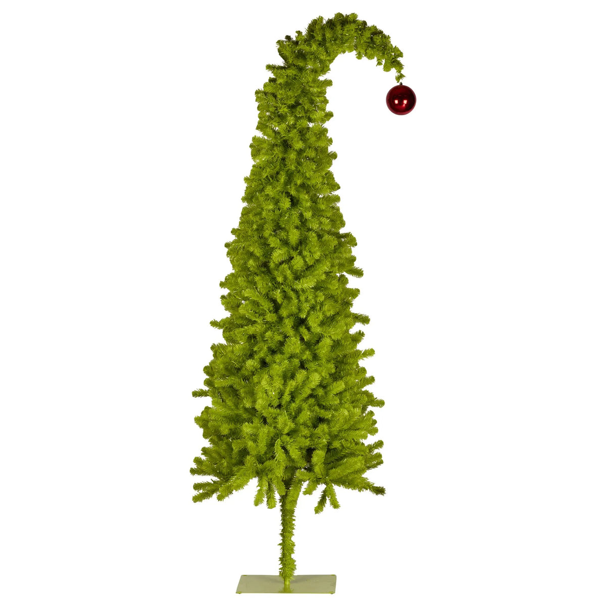 Christabelle 7.5ft Christmas Gremlin Tree Curved Top Red Bauble Built-in Green White LED Lights Control Base & Cord - Image 9