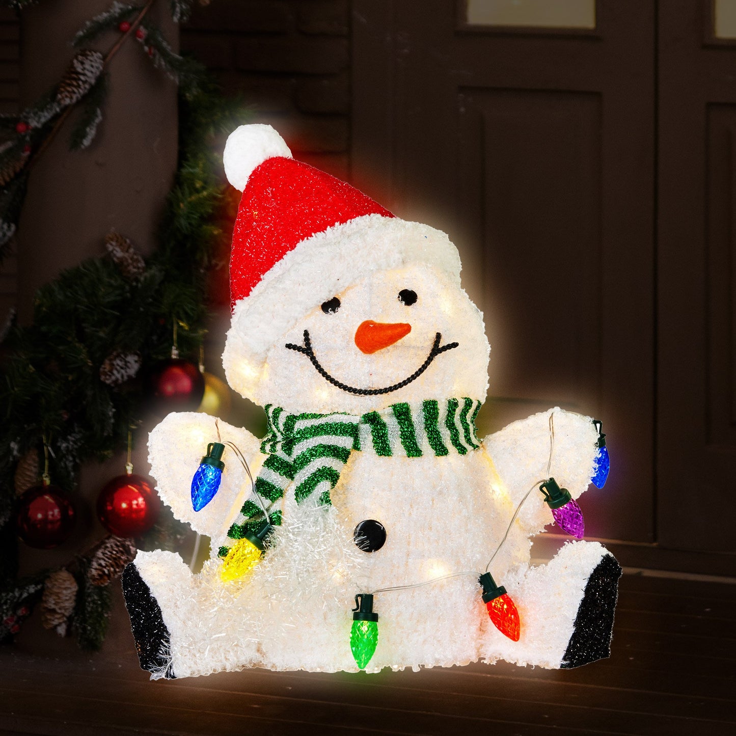 Christabelle Sitting Christmas Snowman Display With Lights - 40cm - Image 7