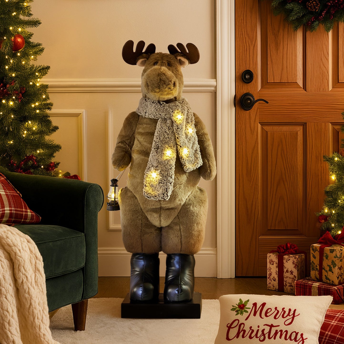 Christabelle 1.1m Musical LED Animated Christmas Moose Decoration Light-Up Lantern Ornament - Image 6