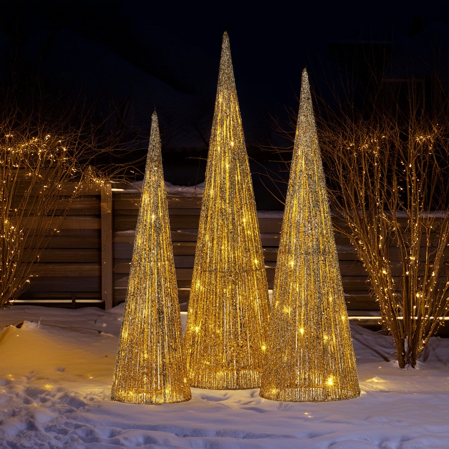 Christabelle 3pc Christmas Tree Indoor Outdoor Display Decoration LED Lights Front Yard Lawn Statue Ornament - Image 7