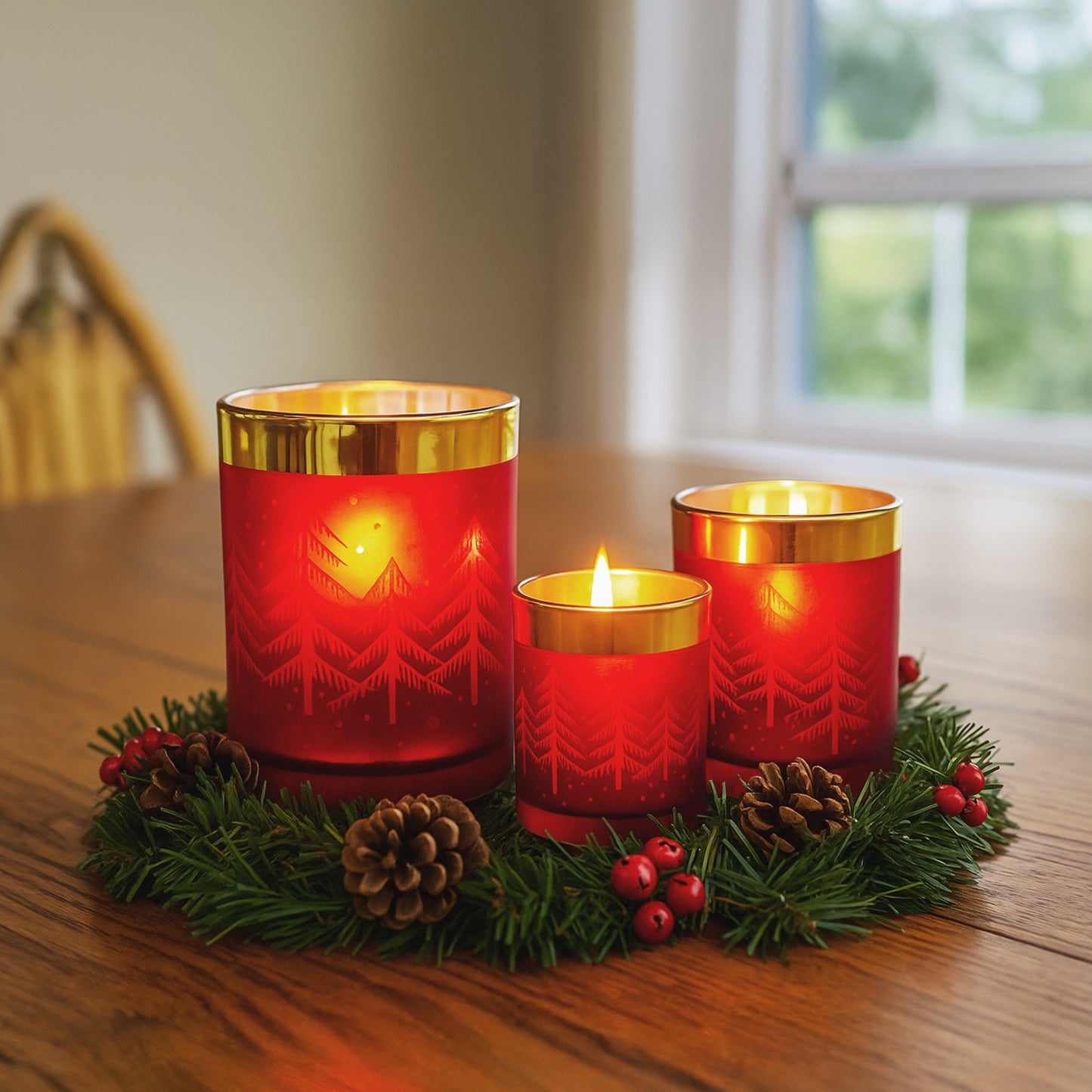 Christabelle Christmas Candle Jar Set Of 3 Red And Gold Holiday Candle Holders - Image 6