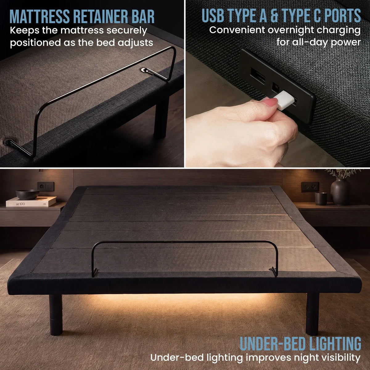 Therapedic Advance Double Adjustable Bed Frame Base with Head Tilt, Massage, USB & Wireless Remote - Image 9