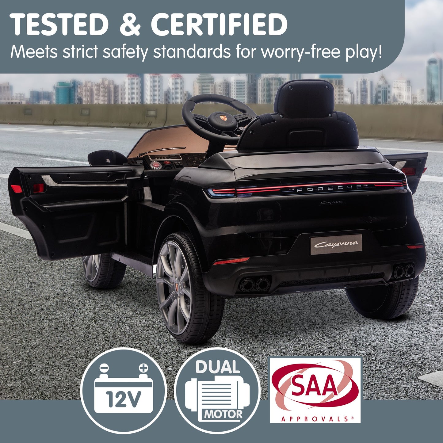 Kahuna Porsche Cayenne E Hybrid Coupe Licensed Kids Electric Ride On Car w/Remote Control 50W Dual Motors Speed Settings - Image 9