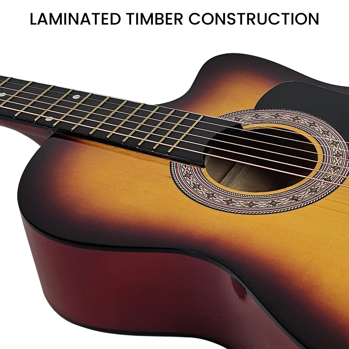 Karrera 38in Pro Cutaway Acoustic Guitar with Bag Strings - Sun Burst - Image 9