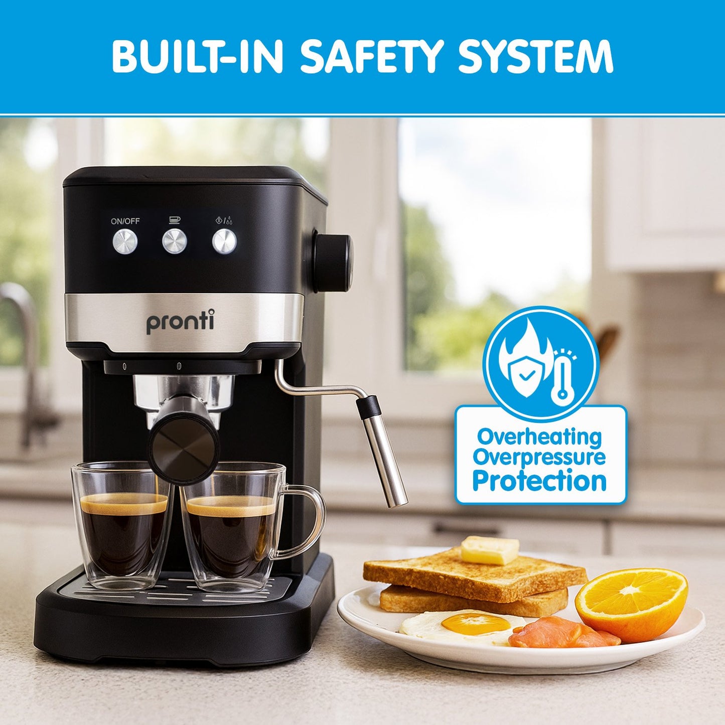 Pronti CM-850D Coffee Machine 20 Bar Espresso Maker with Milk Frother and 1.25L Tank - Image 8