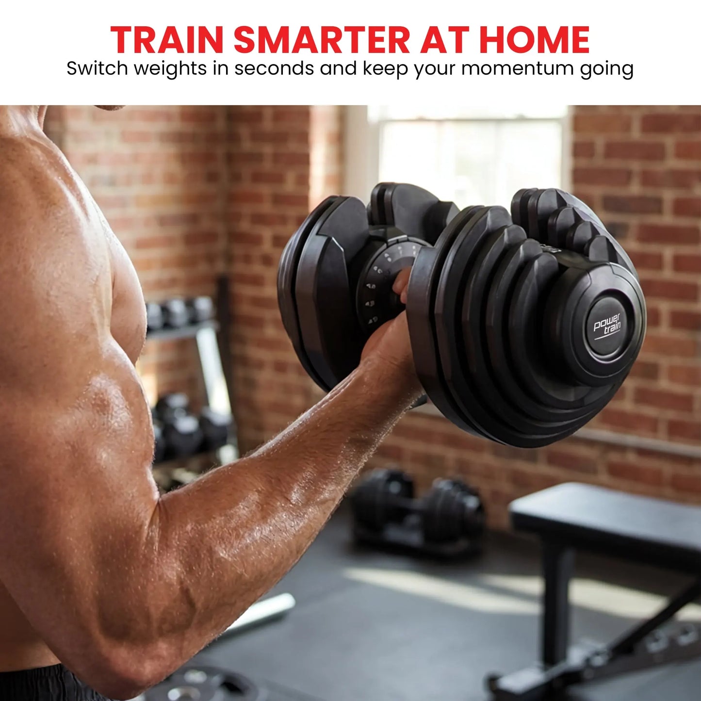 Powertrain 2x 40kg Powertrain Adjustable Dumbbells with Stand - Image 9