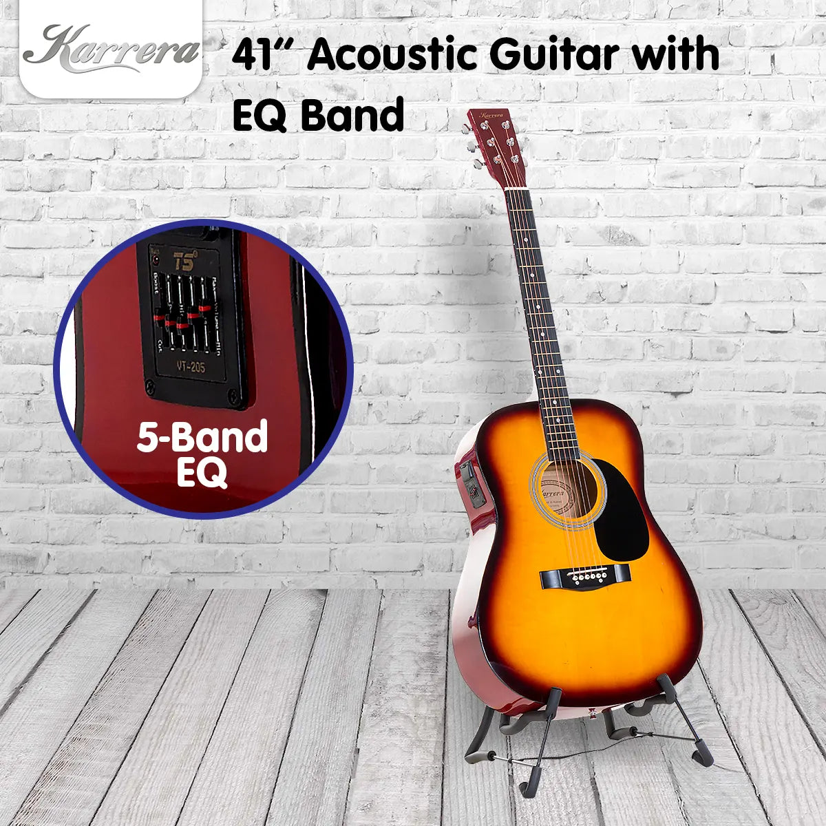 Karrera Electronic Acoustic Guitar 41in - Sunburst - Image 6