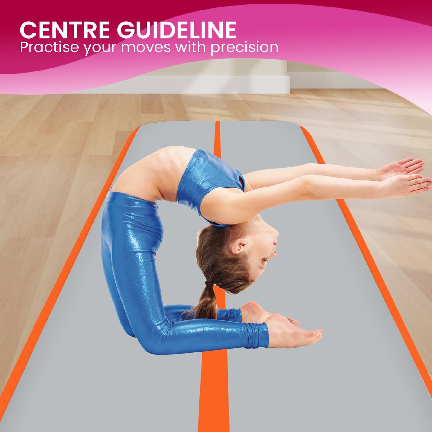 Powertrain Airtrack 20cm Thick 3m x 1m Inflatable Gymnastics Tumbling Mat Air Track - Orange - Image 9