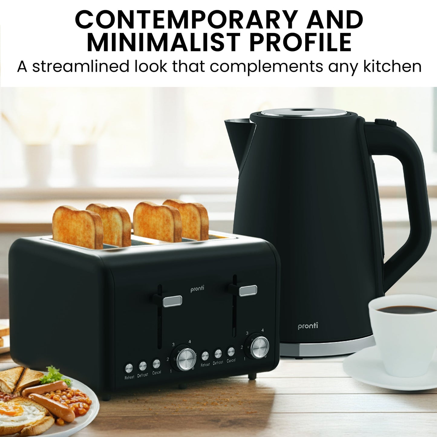 Pronti Silver Noir Collection 4 Slice Toaster and Kettle Bundle - Image 7