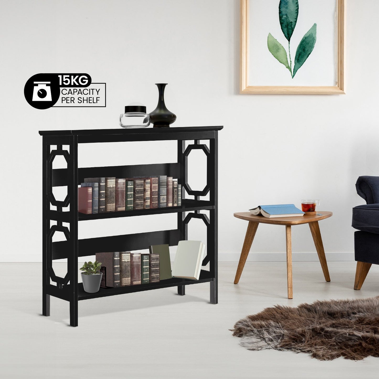 Sarantino Laurel 3-Tier Bookshelf Display Rack in Black - Image 9
