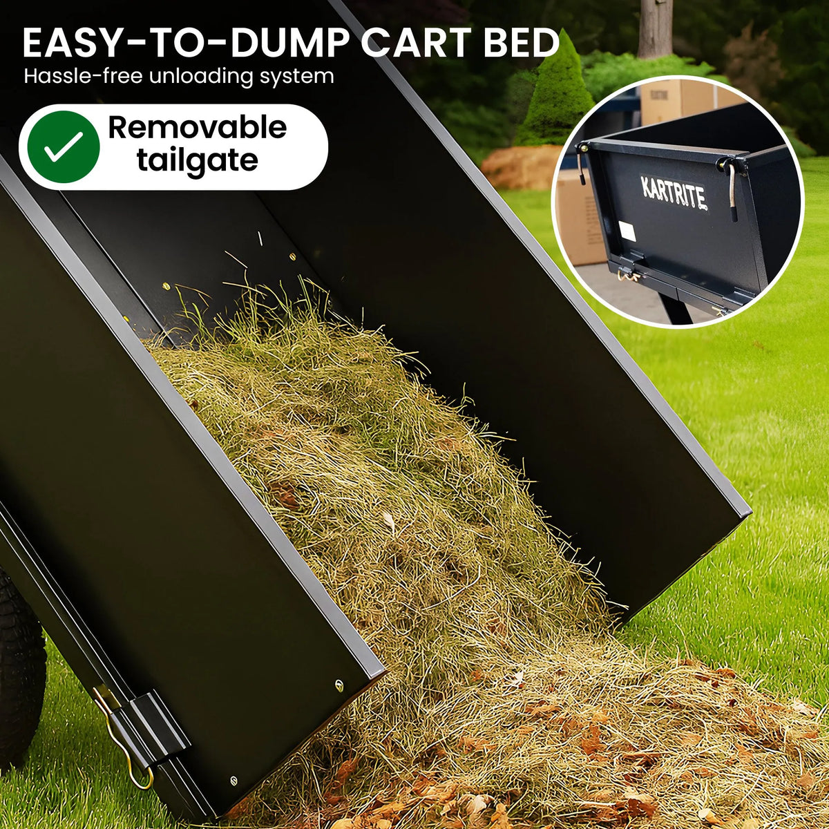 Kartrite Heavy Duty Dump Cart 270kg Capacity Pneumatic Tyres Quick Release Pedal Removable Tailgate Trailer for Garden - Image 9