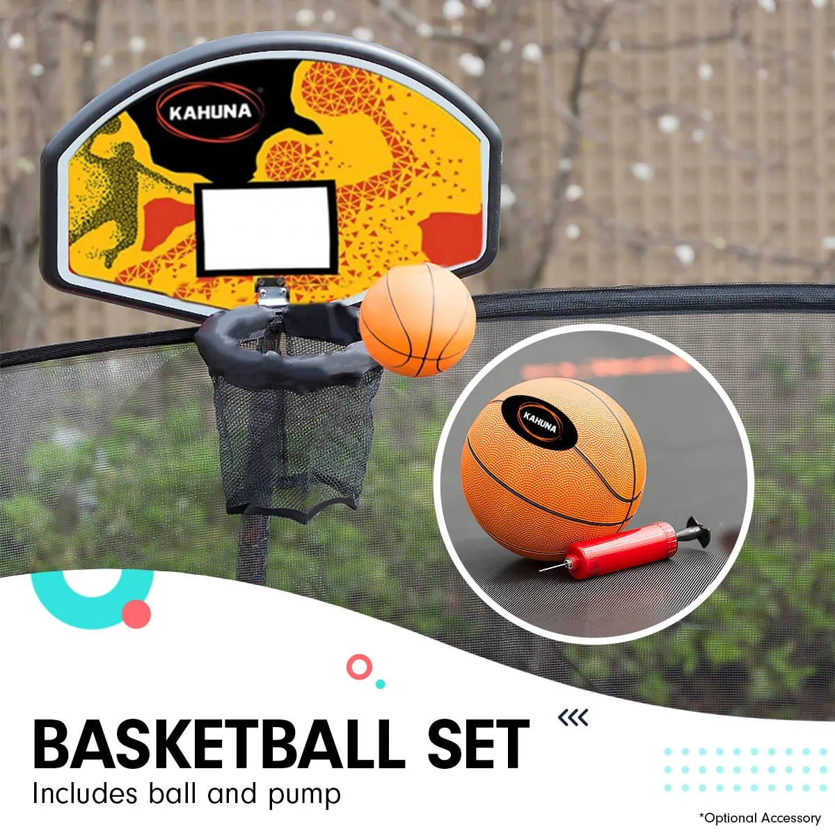 Kahuna 6 ft x 9 ft Rectangular Outdoor Trampoline with Basketball Set Rainbow - Image 8
