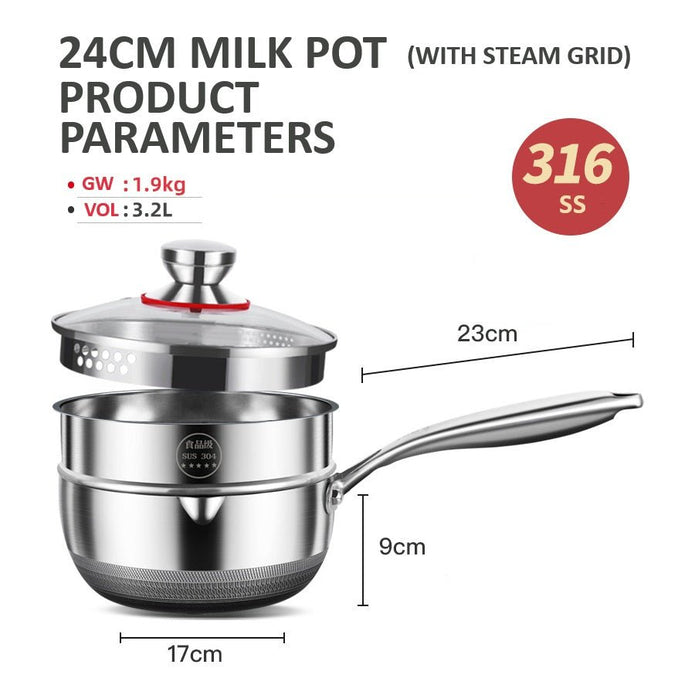 24cm 316L Stainless Steel Saucepan Compound Steel Honeycomb Nonstick Sauce Pan with Glass Lid 3.2L Pot Stay-Cool Handle Multipurpose Milk Saucepan, Induction Capable and Gas Stove - Image 6