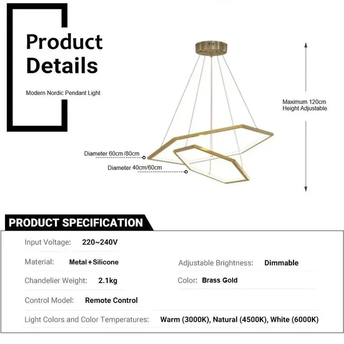 BAMDECOR AD2582/2 Modern LED Chandelier, Hexagonal Rings Ceiling Lighting Contemporary Chandeliers (2 Rings-Brass Gold) - Image 5