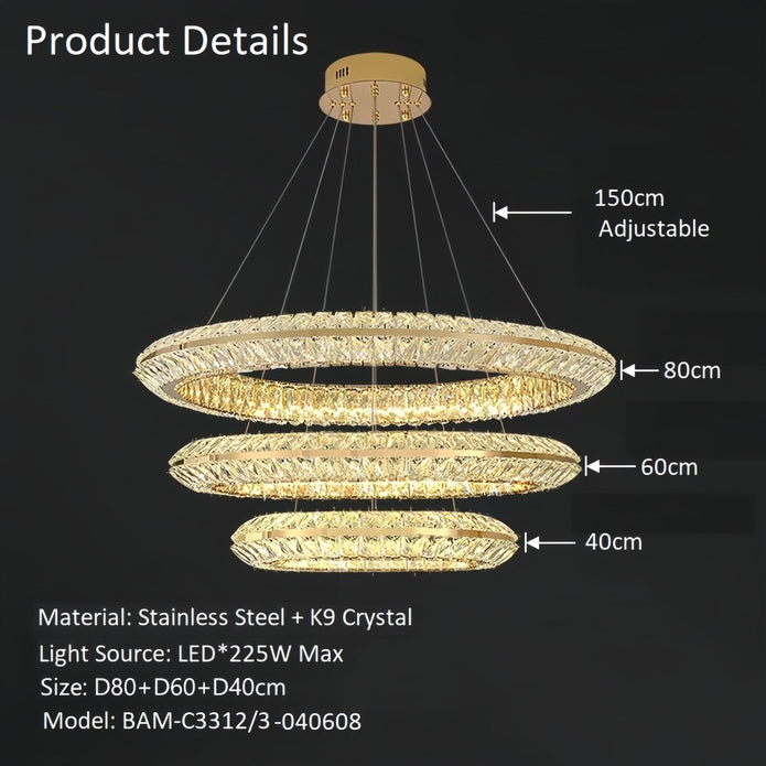 BAMDECOR C3312/3 Crystal Chandelier Living Room Chandelier Crystal Chandelier Room Dining Room lamp New Bedroom Lamps Lighting Villa Light Luxury Post (Size:80+60+40cm) - Image 6