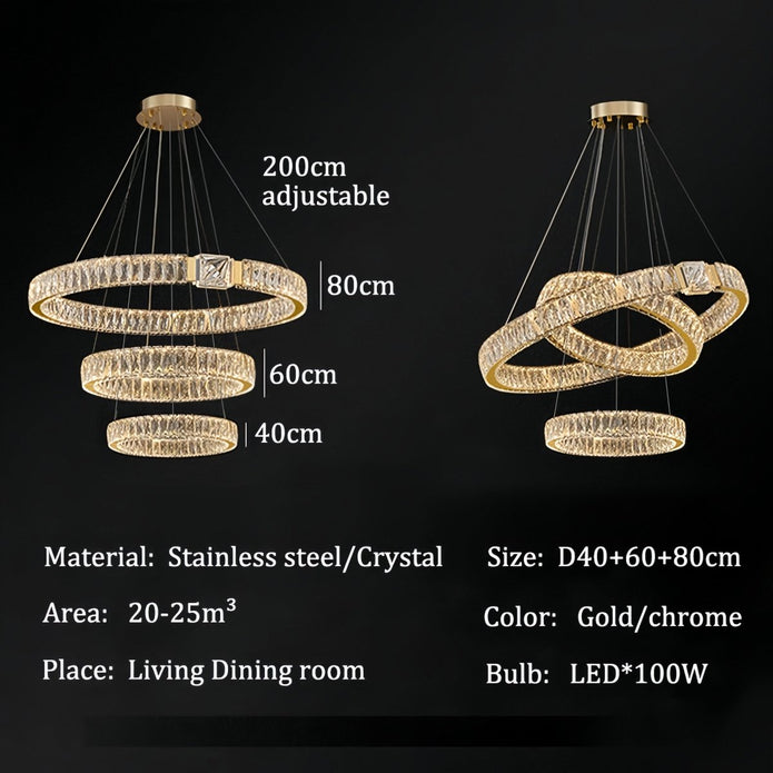BAMDECOR C3319 Modern Crystal Chandeliers Lighting Fixtures Contemporary Round Chandelier Lighting Fixtures Crystal Pendant Ceiling Lights(Gold-80+60+40cm) - Image 6