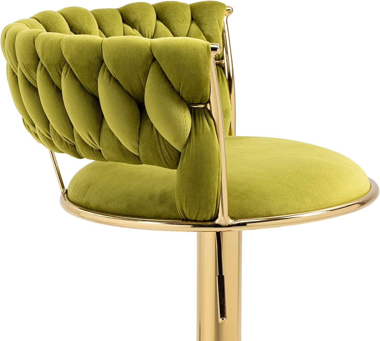 SERENITà 2x Height Adjustable Swivel Bar Stool Velvet Golden Base Barstools Chairs Padded Seat Olive Green - Image 5