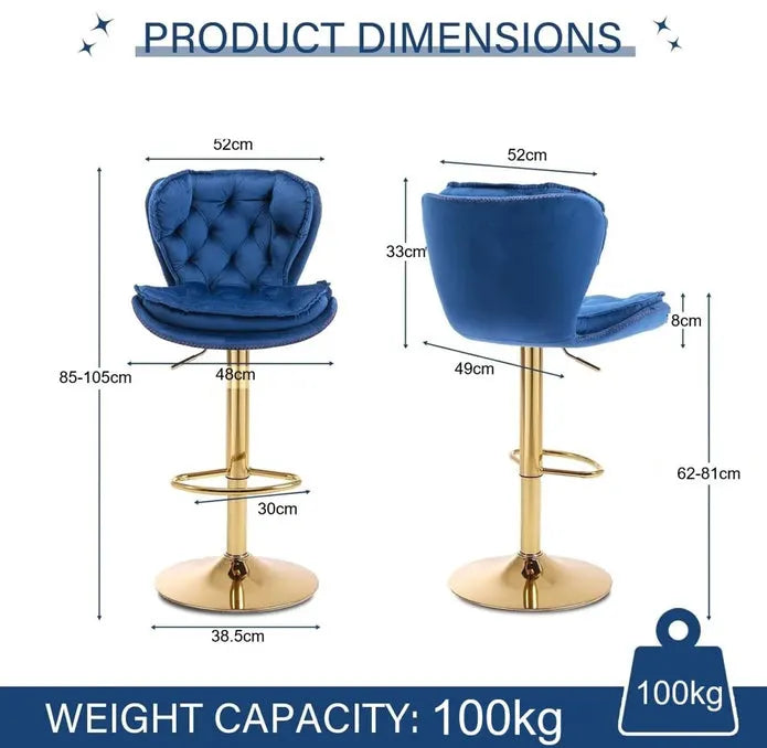 SERENITà Swivel Bar Stools Set of 2 Counter Height Barstools with Back Velvet Upholstered Adjustable Stool Chair Mid Century Modern Bar Stool for Kitchen Island (Navy Blue) - Image 6