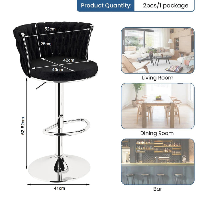 SERENITà Modern Silver Swivel Upholstered Velvet Adjustable Height Counter Stool with Metal Frame Black (Set of 2) - Image 5