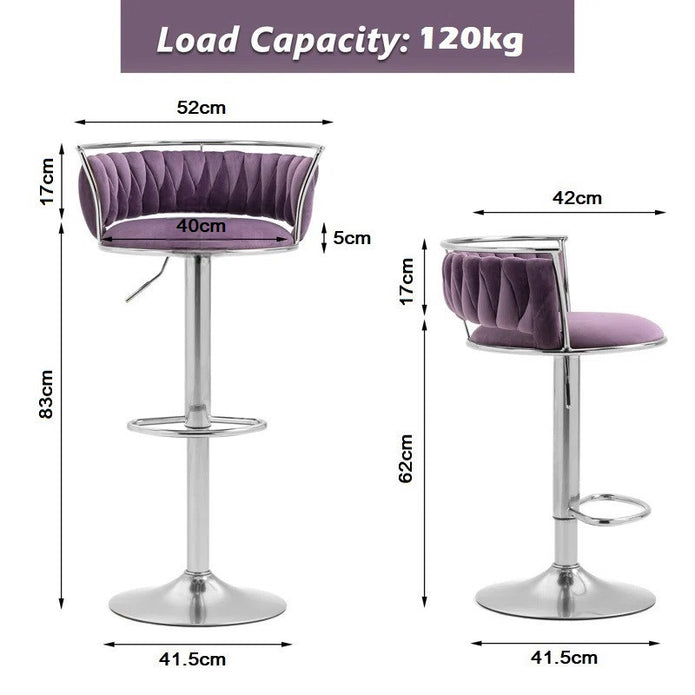 SERENITà Silver Swivel Upholstered Velvet Adjustable Height Counter Stool with Metal Frame Voilet (Set of 2) - Image 5