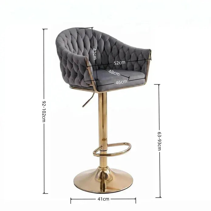 SERENITà GP1863 Modern Velvet Breakfast Bar Stools Swivel Barstools Adjustable Counter Stools with Backrest (Gold-Grey) - Image 6