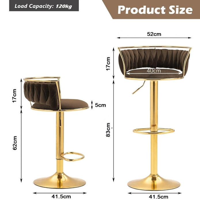 SERENITà Golden Swivel Upholstered Velvet Adjustable Height Counter Stool with Metal Frame Coffee (Set of 2) - Image 6