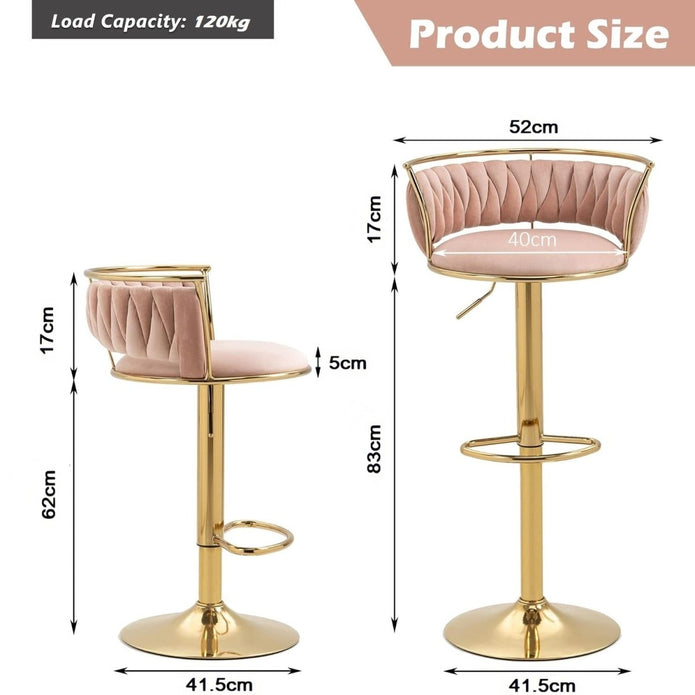 SERENITà Golden Swivel Upholstered Velvet Adjustable Height Counter Stool with Metal Frame Pink (Set of 2) - Image 6