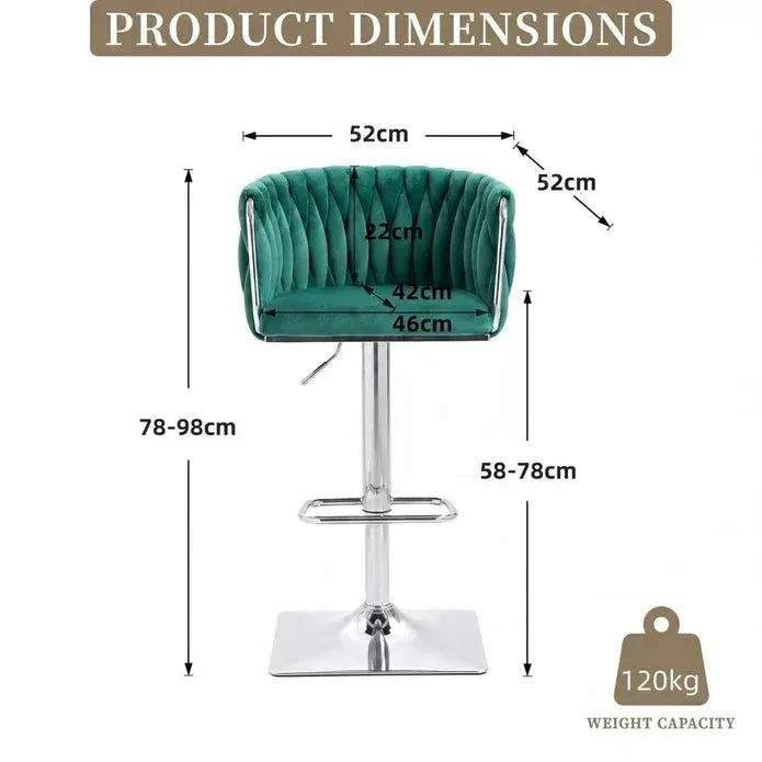 SERENITà Modern Velvet Breakfast Bar Stools Swivel Barstools Adjustable Counter Stools with Backrest (Silver-Emarald Green) - Image 5