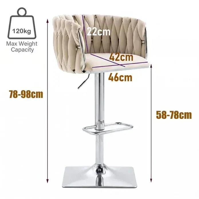 SERENITà Modern Velvet Breakfast Bar Stools Swivel Barstools Adjustable Counter Stools with Backrest (Silver-Ivory) - Image 5