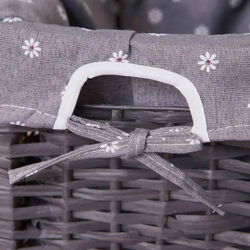 Grey Bedside Table with Wicker Basket - Image 9